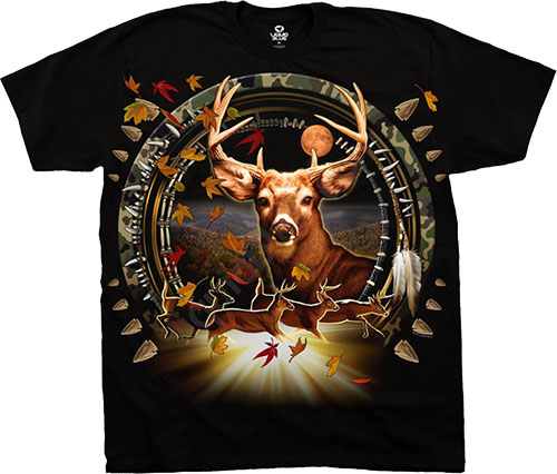  Liquid Blue - American Wildlife Black T - Shirt - Deer Dreamcatcher