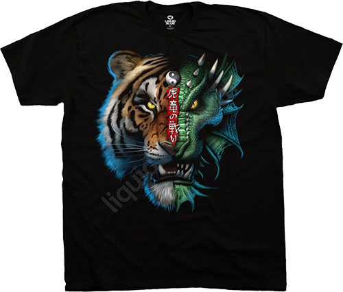  Liquid Blue - Dark Fantasy Black T - Shirt - Tiger Dragon
